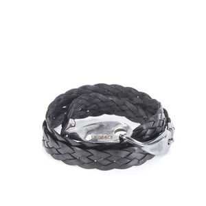 Versace Braided Silver SV 925 Accessories Leather Bracelet Black Men's Women's